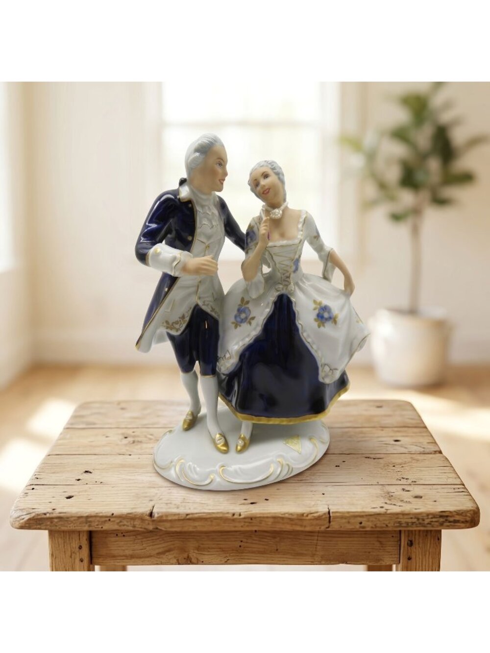 Royal Dux Bohemia Porcelain Figurine 3802 Dancing Rococo Couple Cobalt-AS IS